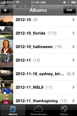 iPhone "Photos" app showing albums